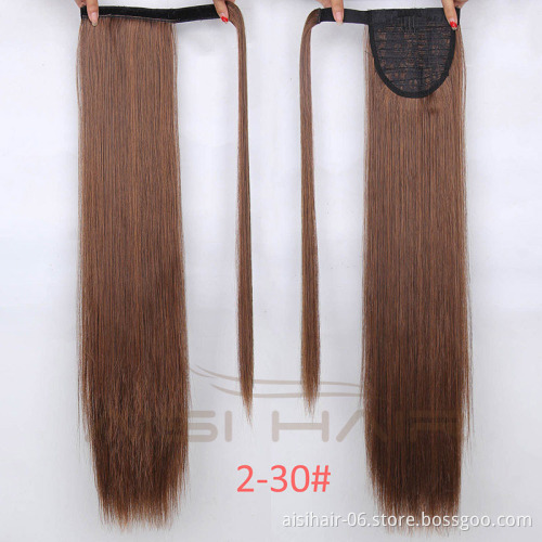 Aisi Hair Long Silky Straight Heat Resistant Fiber Synthetic Hair Piece Wrap Around Ponytail Extensions for Women